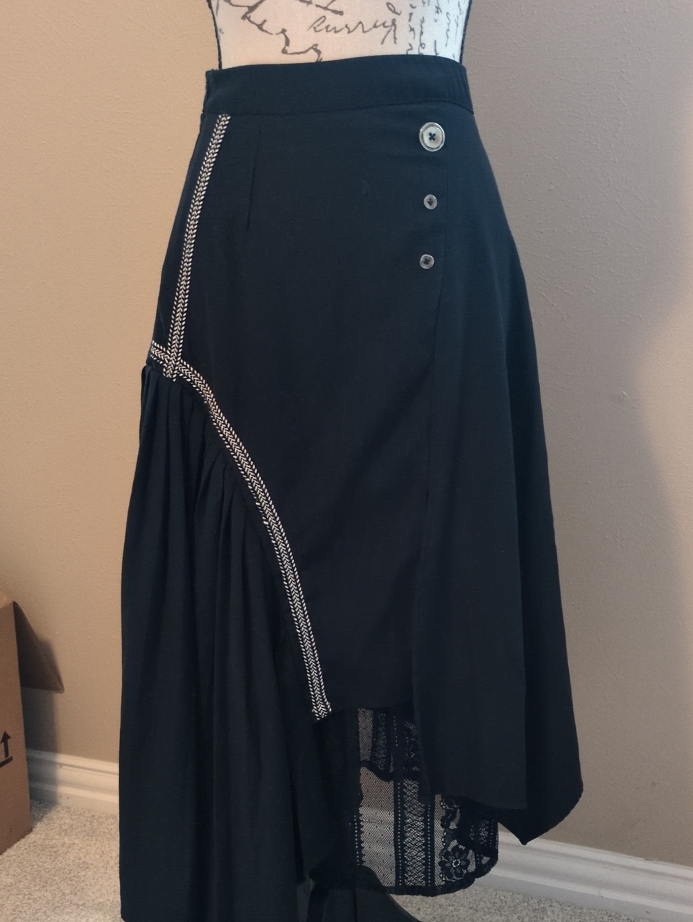 Asymmetrical Black Women's Skirt with Lace Insert Small